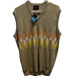 Vintage Arnie Arnold Palmer Golf Sweater Vest XL Beige Diamond Pattern NEW NWT‎